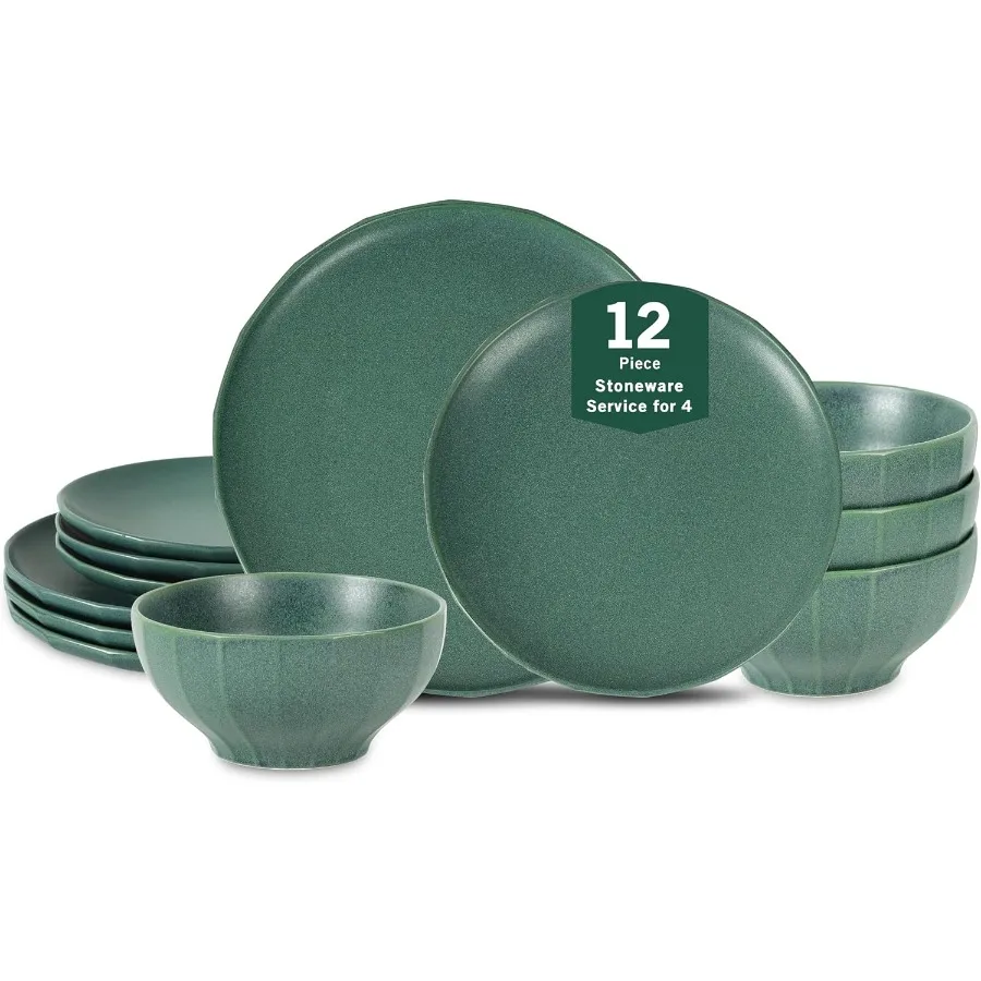 

12Piece Dinnerware Set Stoneware Green