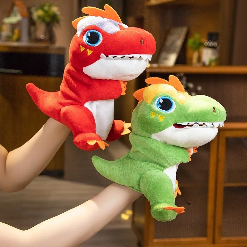 Cartoon dinosaurus handpop pluche knuffel voor baby vroeg onderwijs ouder-kind interactief show & play