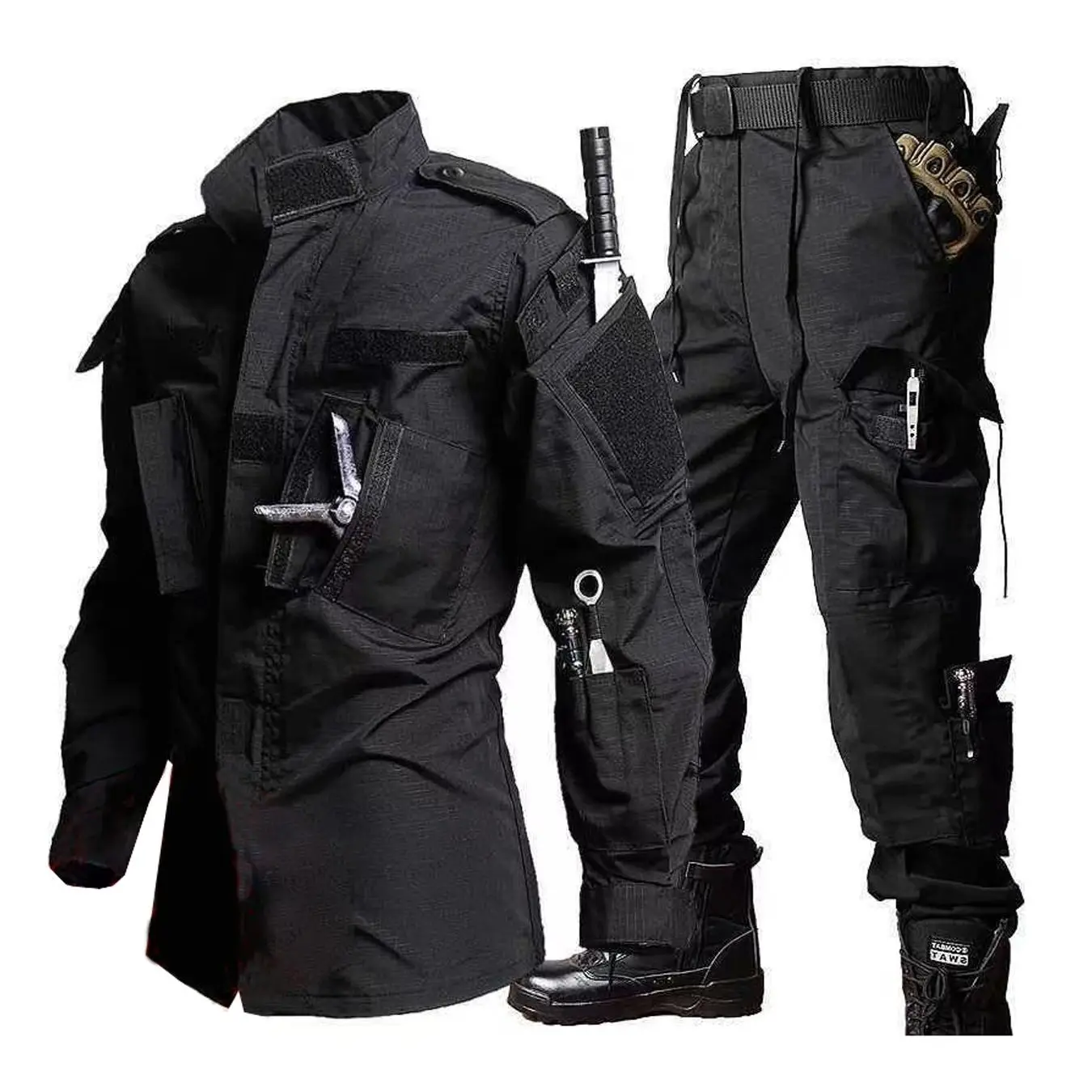 New Hot Black Durable and Wear-resistant Men's Clothing ACU Uniform 2PC Set Training Work Clothes Security Officer Jacket Pants