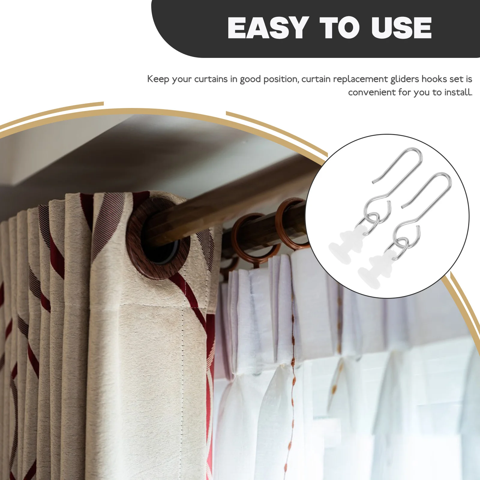 

1Set Curtain Gliders Hooks Plastic and Metal Shower Curtain Replacement Gliders Easy Install Rust Resistant for Bathroom Bathtub