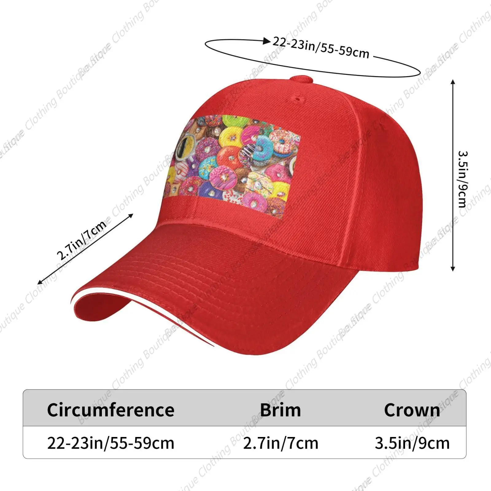 coffee and donuts print Sandwich Baseball Cap, Classic Baseball Cap, Adjustable Fashion Outdoor Cap