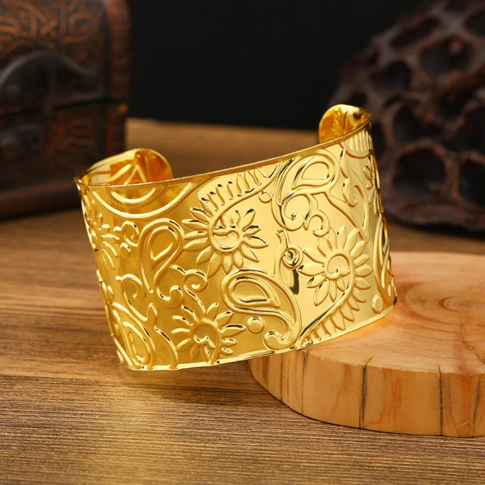 Dunhuang Golden Wide Bracelet Ethnic Vintage Dai Style Bracelet Jewelry Ancient Bohemian Bangles The Water-Sprinkling Festival