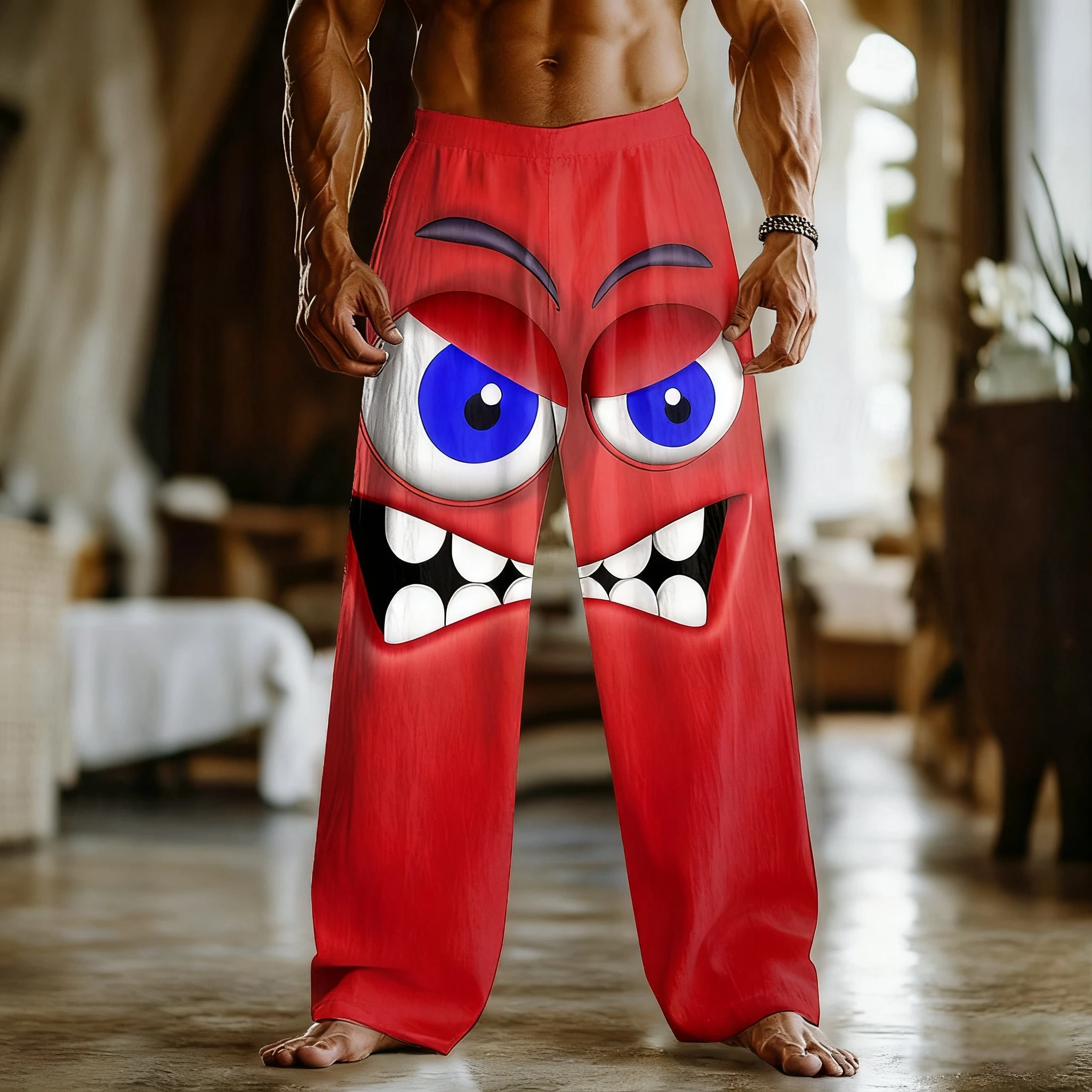 

2025 Men's 3D Cartoon Expression Print Trousers Baggy Pants Casual Pants Pajama Pants Funny Style Elastic Home Trousers Clothing