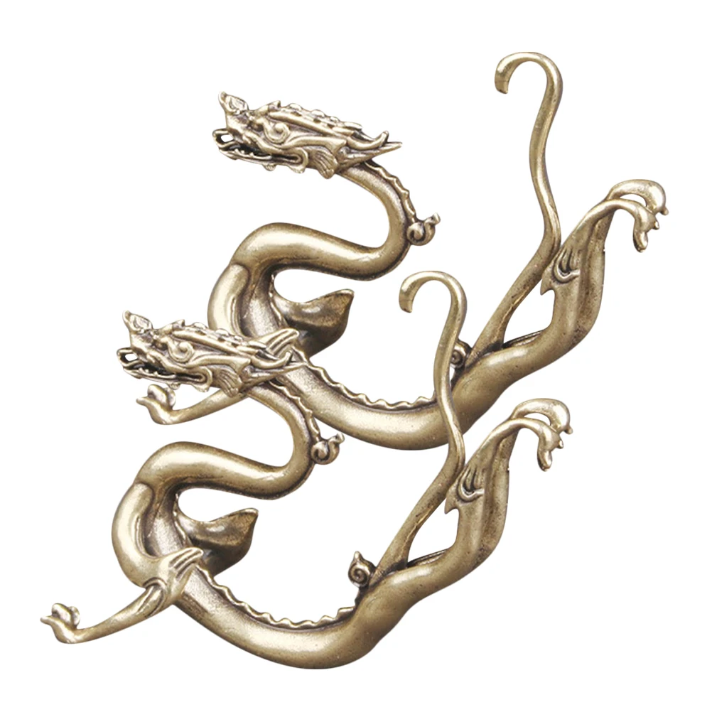 

2pcs Chinese Statue Retro Brass Dragon Zodiac Car Home Office Decor Desktop Dragon Ornament Brass Craft Gift Family