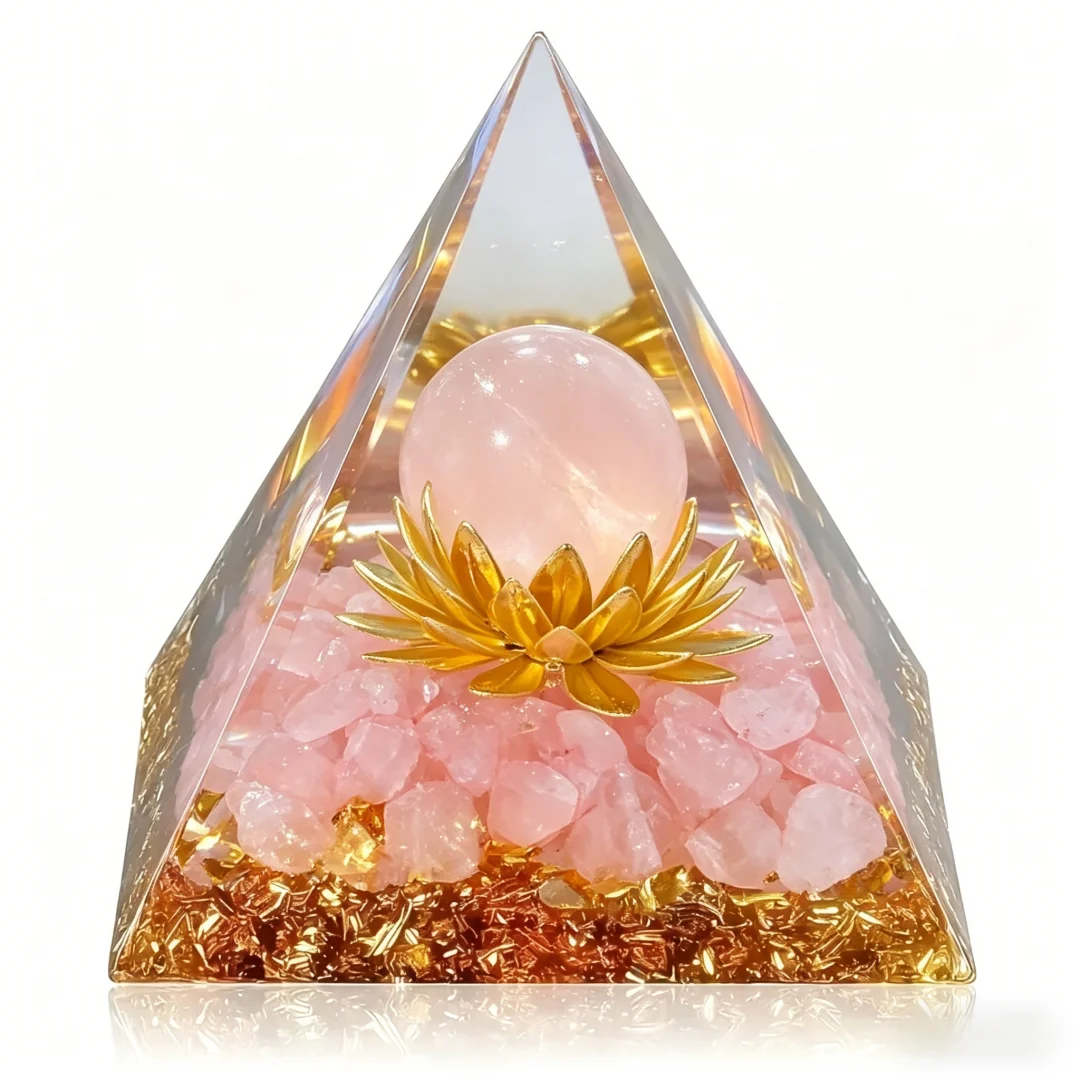 1 pirámide de orgón de cuarzo rosa, pirámide de orgón Flor de la Vida, decoración del hogar, regalo perfecto
