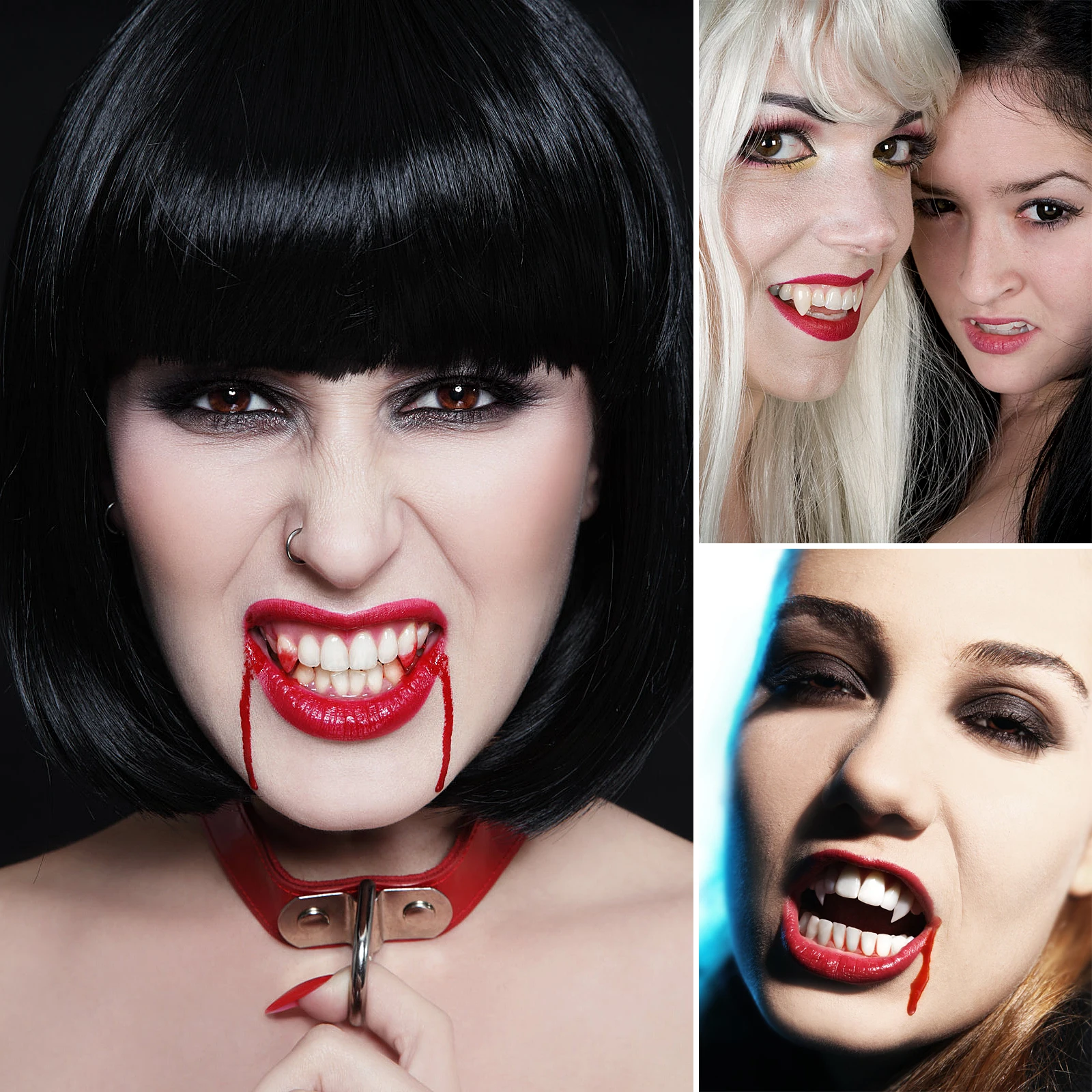 

Vampire Teeth 3 Pairs Fake Fangs Dentures Realistic Resin Halloween Cosplay Props Costumes Weird Toys