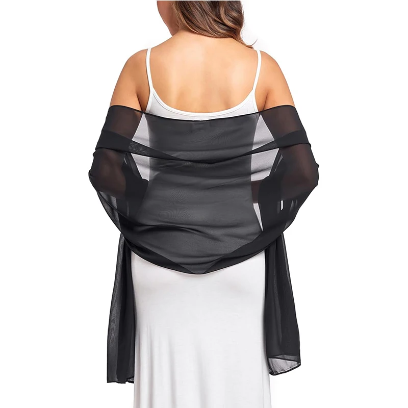Women's chiffon shawl and Evening gown Elegant soft tulle black bridal scarf