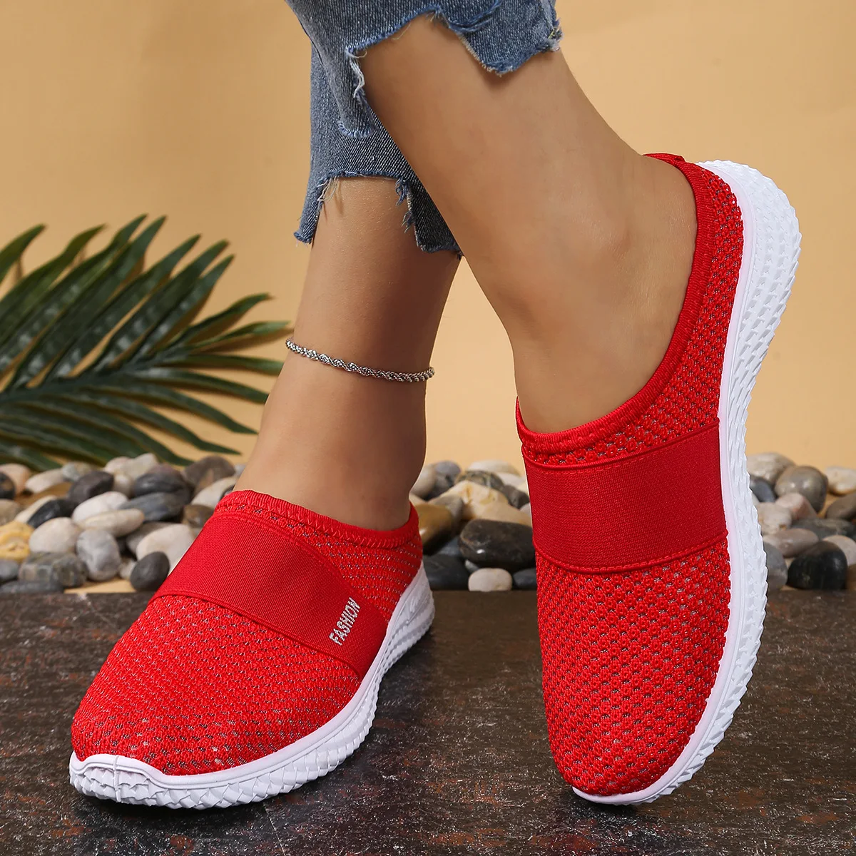 Women's Breathable Thick Sole Slippers Casual Half Slip-On Casual Shoes Comfortable Single Drag Shoe - Image 6
