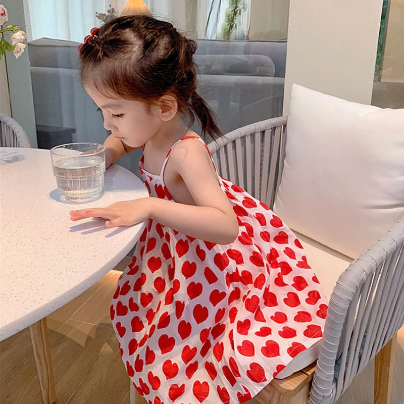 

2025 New Print Floral Dresses Children Summer Cute Vestidos Baby Girls Sling Dress Kids Elegant Party Gown Casual Clothing 3-8Y