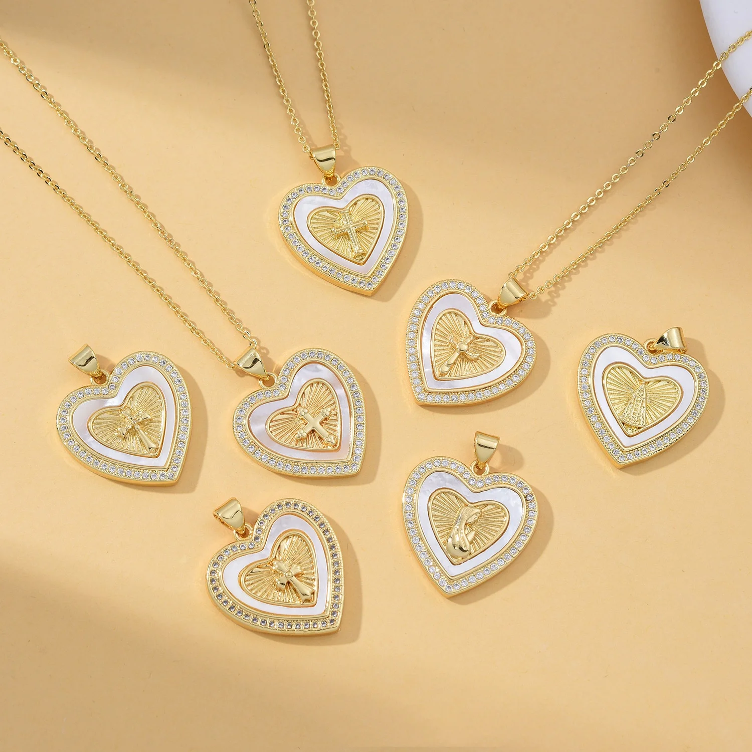 5pcs European and American White Shell Love Virgin Mary Pendant Accessorie DIY Pearl Necklace Jewelry Making Materials Wholesale