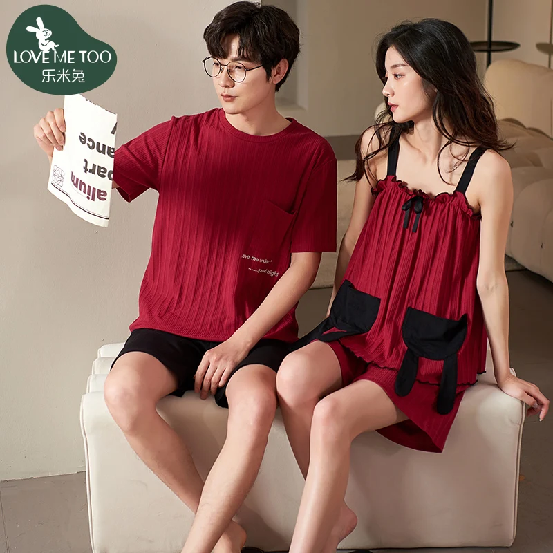 couples-cotton-pajamas-summer-short-sleeve-sexy-strap-set-high-sense-one-man-one-women-strap-set-home-clothes-cotton-nightgown