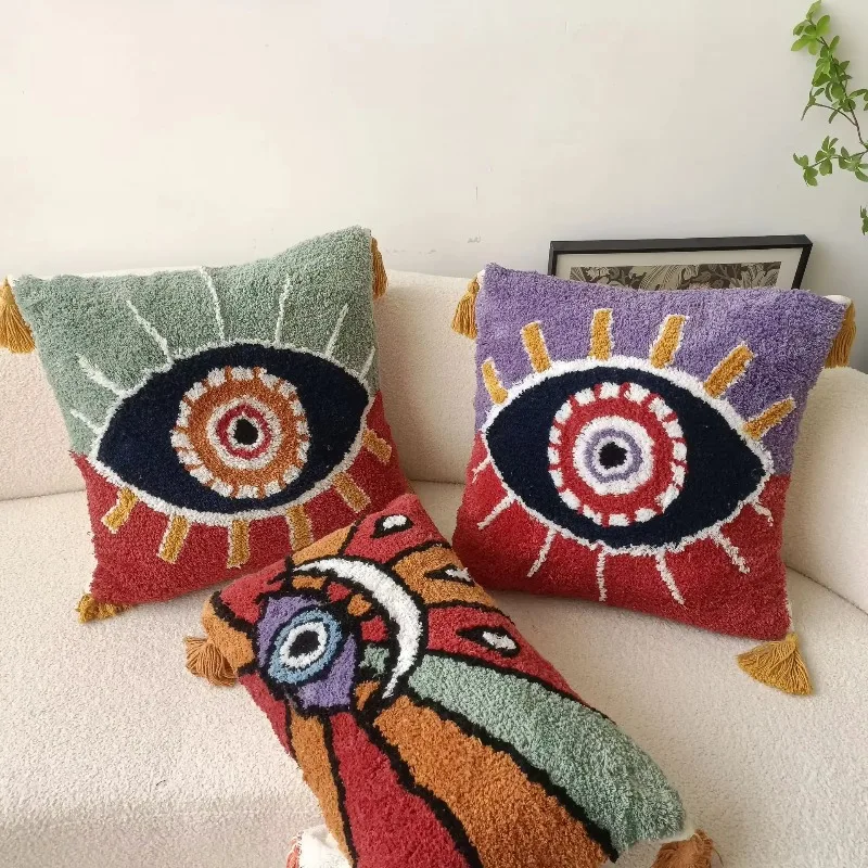 Funda de cojín con borlas para decoración del hogar, funda almohada con borlas ojo de Diablo, bordada, para Hotel, Bar,