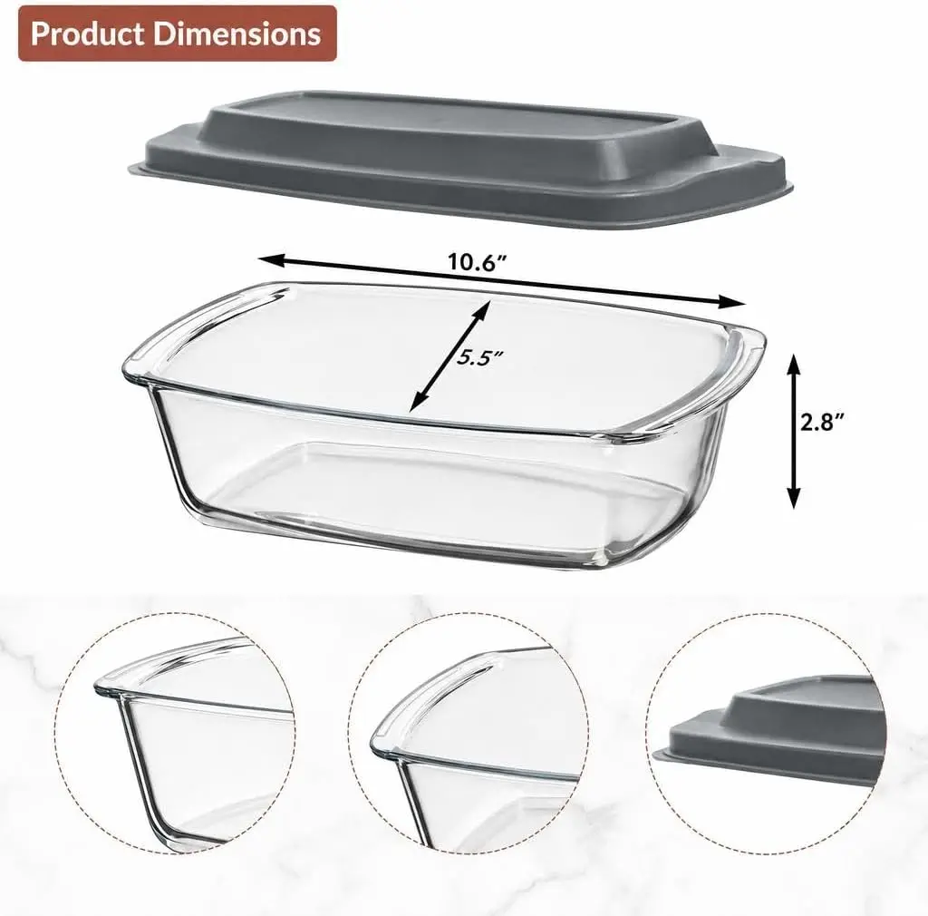Glass Loaf Pan with Lid, 1.6 Quart BPA-Free Glass Bread Baking Dish, Easy Grip Handles, Oven Safe Up to 450°F, Dishwasher & Freezer Safe, Ideal for Baking, Storing and Serving Bread, Cakes and Casseroles