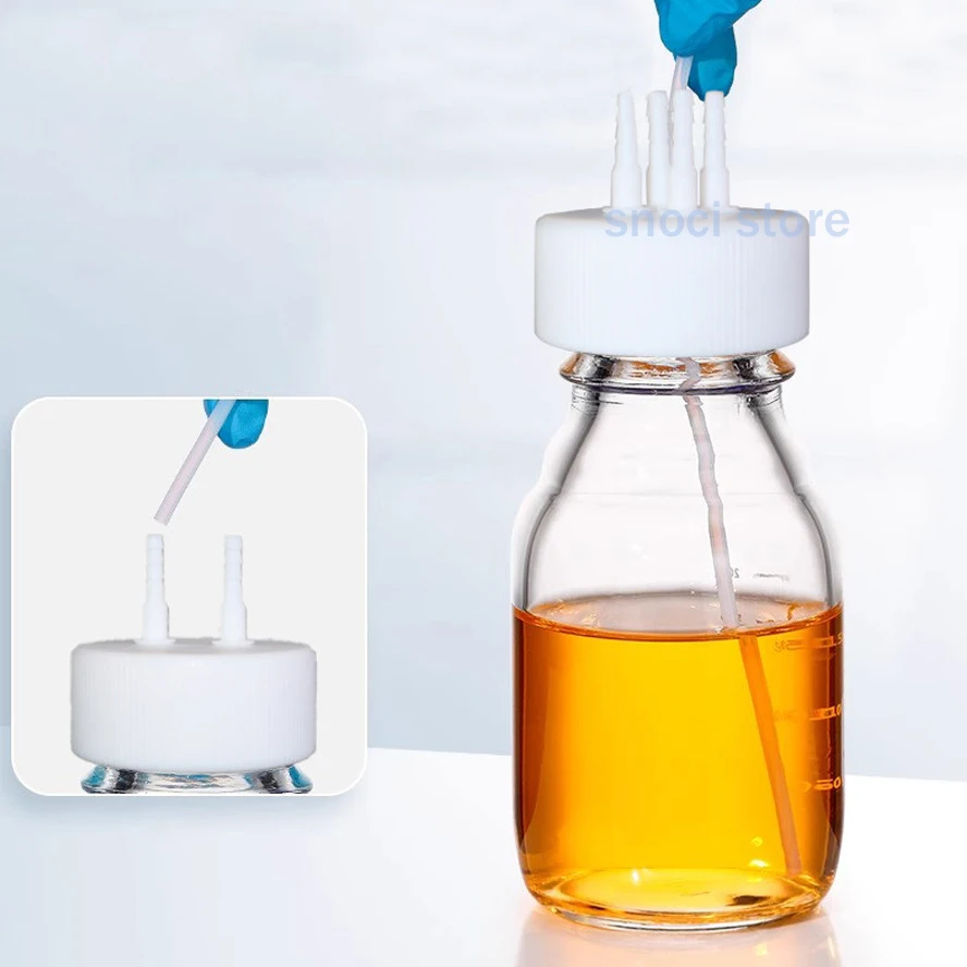 GL45 PTFE feeding bottle cap PTFE fermentation cap reagent bottle cap general universalize GL45 PTFE cap with 1~4holes，1Piece view 4