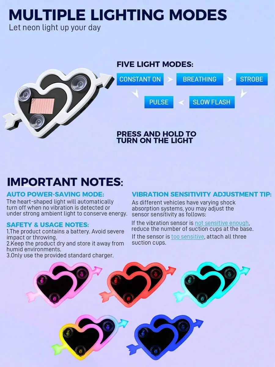 2026 New Solar Powered LED Ambient Light Car Decoration, Heart-Shaped Neon Window Decorative Light, With Automatic Sensor