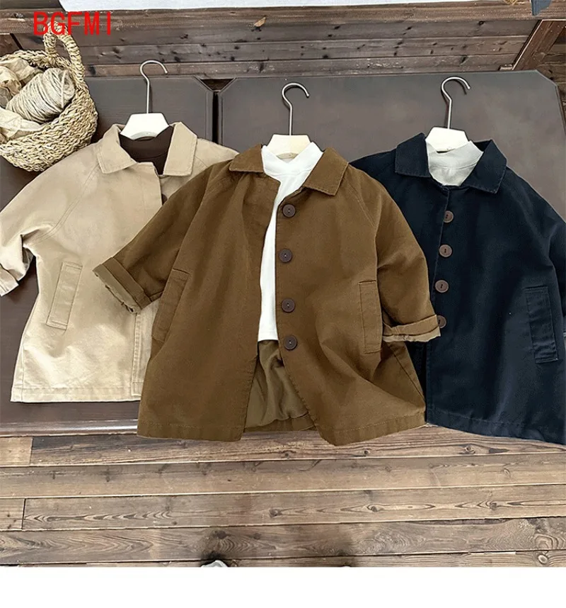 Children's Pure Cotton Windbreaker for Spring Autumn Korean Boy's Coat Medium To Long Style Versatile Casual Top for Girl Babies