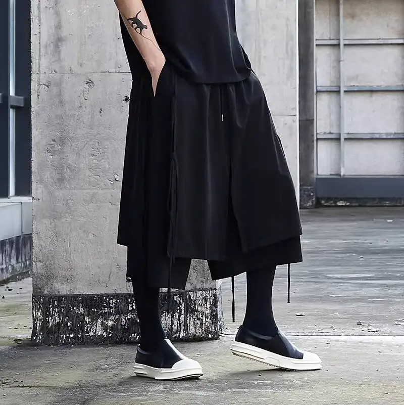 

Original Men's Casual Pants Style Dark Nine-Point Culottes, Trendy Wide-Leg Pants, Alternative Personalized Hairstylist Clothing