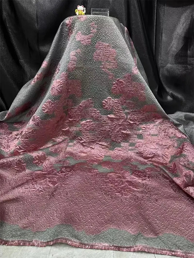 녹색 아프리카 자카드 브로케이드 원단 꽃 그물, 나이지리아 얇은 명주 그물 메쉬, 오간자 레이스 소재, 브로카드 티슈, 5 야드 CJ12