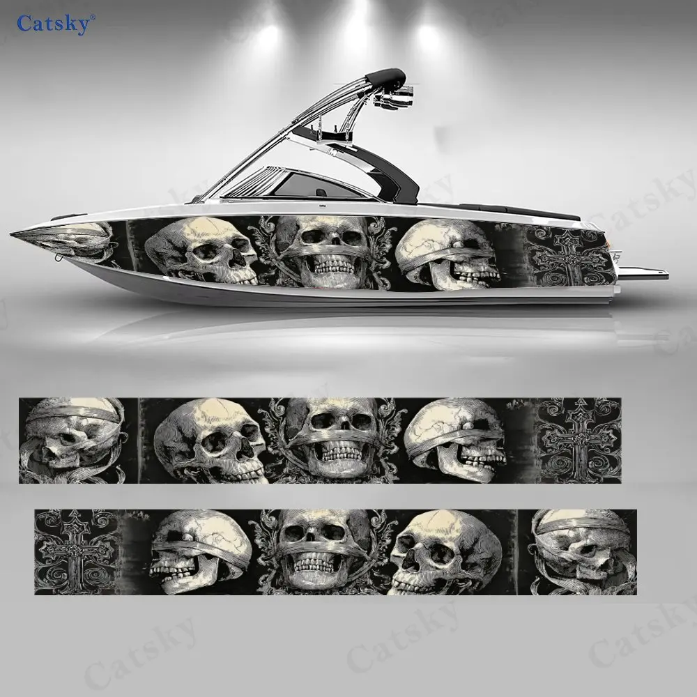 Hardcore Skull Retro Gorgeous Patterns Special Boat Sticker Vinyl Ship Pontoon Deck Boat Fishing Decorative Pontoon Boats Decal