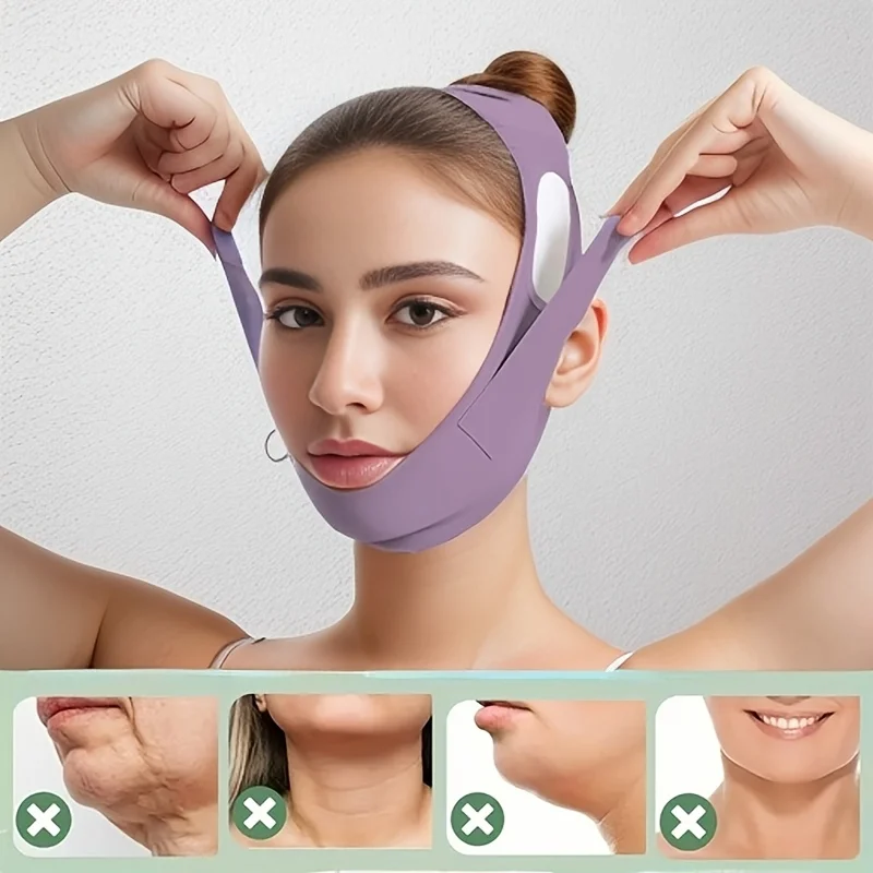Mascarilla de Estiramiento facial ajustable en forma de V: correas antialérgicas, transpirables, reutilizables, para reducir la barbilla y dar forma a la mandíbula
