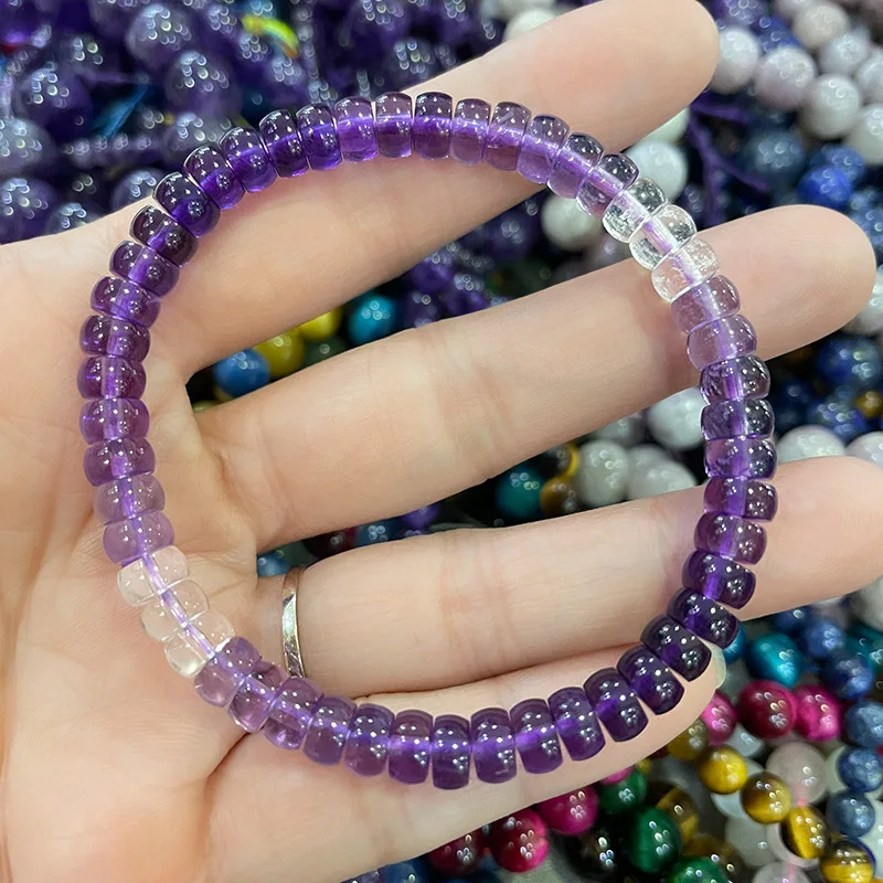 natural-uruguay-amethyst-brazilian-clear-quartz-tablet-bead-bracelet-flat-slice-crystal-stretch-bracelet-for-women