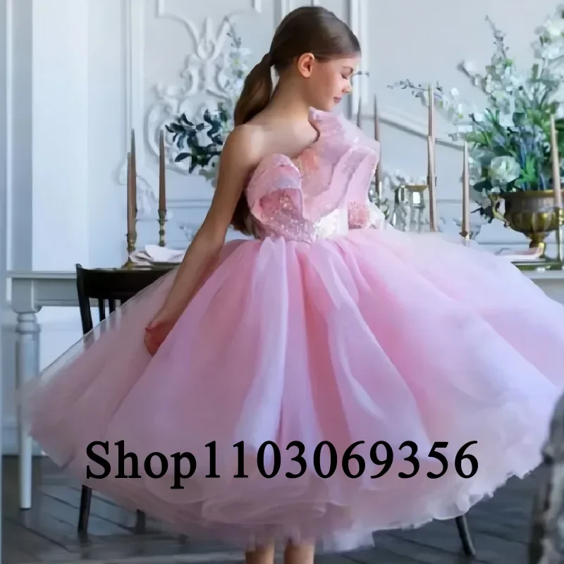 

2025 Pink Ball Gown Flower Girl Dress Piano Performance Luxury Baby Girl Birthday Wedding Princess Party First Communion Gown