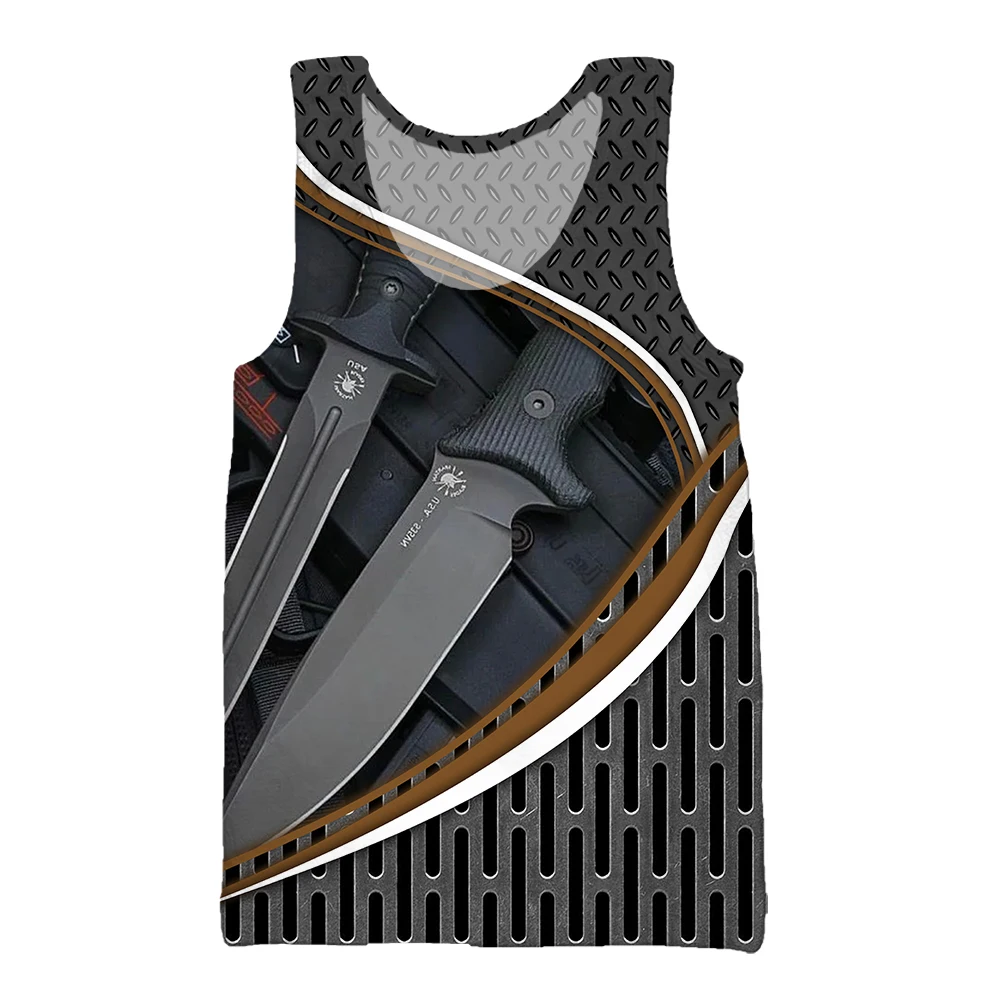 SONSPEE 3D Printed Military Knife Dagger Tank Top Men Fashion Custom Design Summer Gym Fitness Sports Vest Harajuku Undershirt