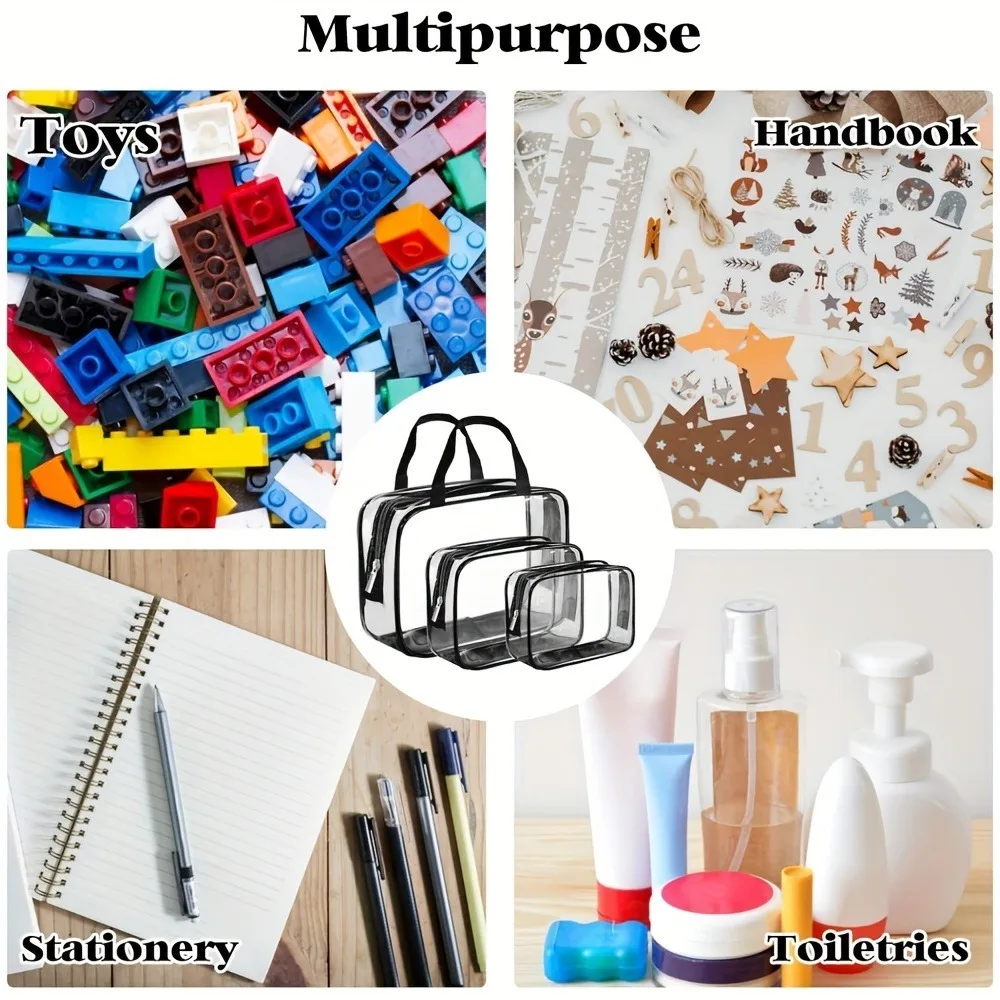 3PCS 투명 세면도구 가방, 휴대용 여행용 메이크업 가방 지퍼가 있는 정리 가방 공항 항공사 규정에 맞는 PVC 화장품 파우치