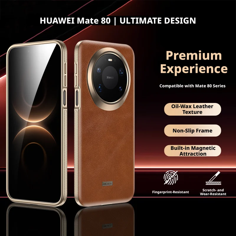 

Luxurious High-end Business Oil Wax Genuine Leather Magnetic Case For Huawei Mate 80 Pro Max Non-Slip Frame Protective Cover