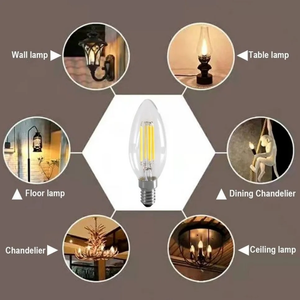 Ampoule LED Edison E14 à Filament C35 de Style Rétro, Antique, Vintage, Blanc Froid et Blanc Chaud, 2W, 4W, 6W, AC 220/240V