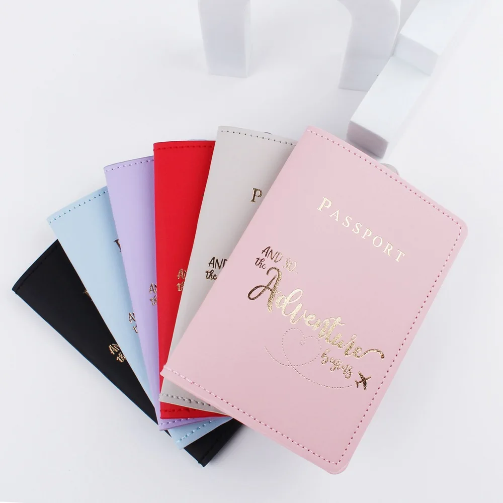 

Solid Color Gold Letter Ultra-thin Travel PU Leather Passport Cover 2023 Unisex Passport Holder with Card Holder Money Wallet