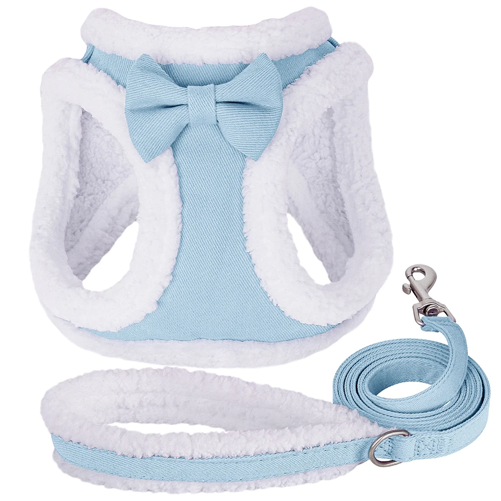 Soft Dog Harness Leash Set Adjustable Dog Harnesses With Cute Bowtie Accessories Warm Winter Pet Vest Lead for Small Medium Dogs