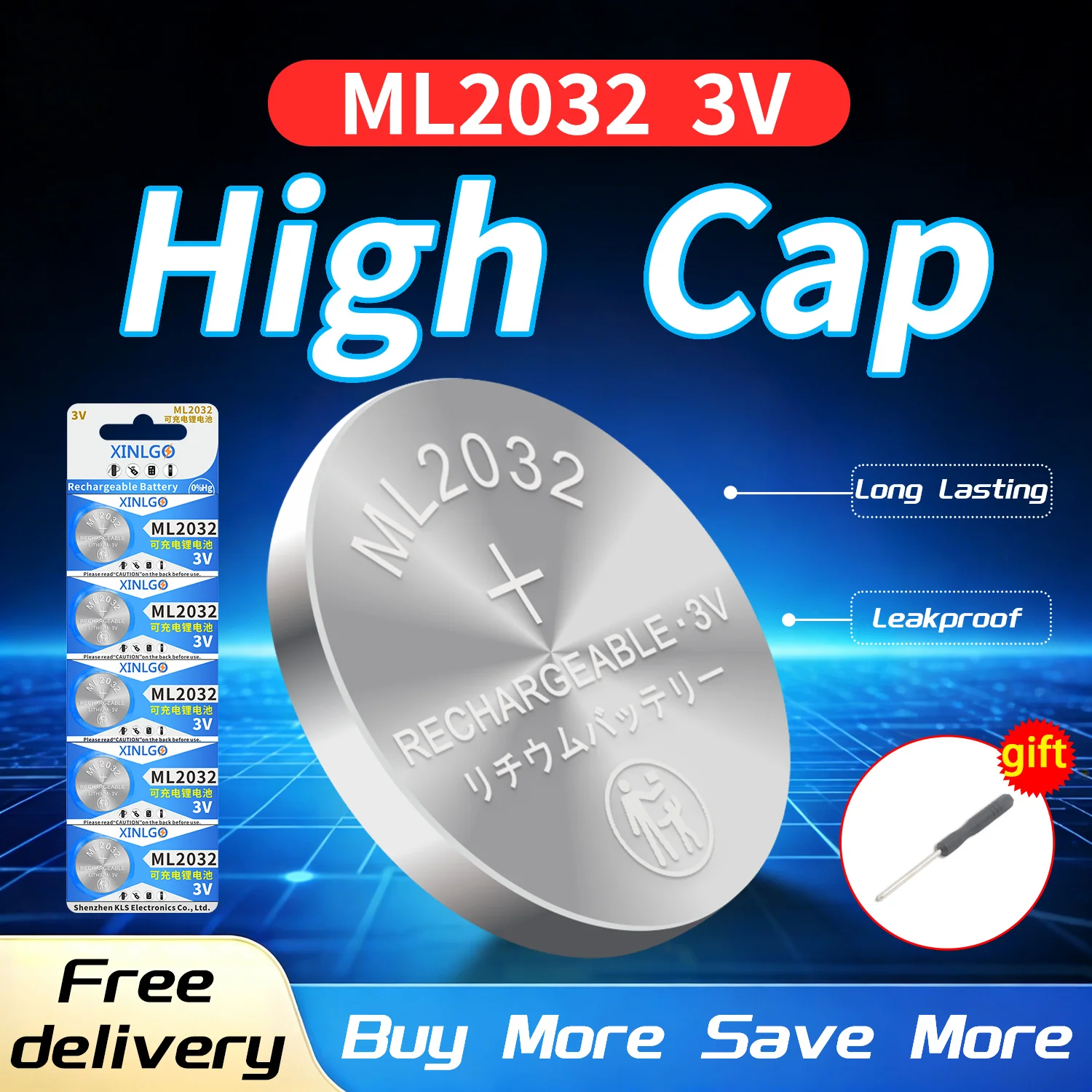 Image of ML2032 Wiederaufladbare 3V Lithium-Knopfzellenbatterie 65mAh für Airtag Autoschlüssel Fernbedienung Motherboard CMOS RTC 3,3V Ladegerät CR2032