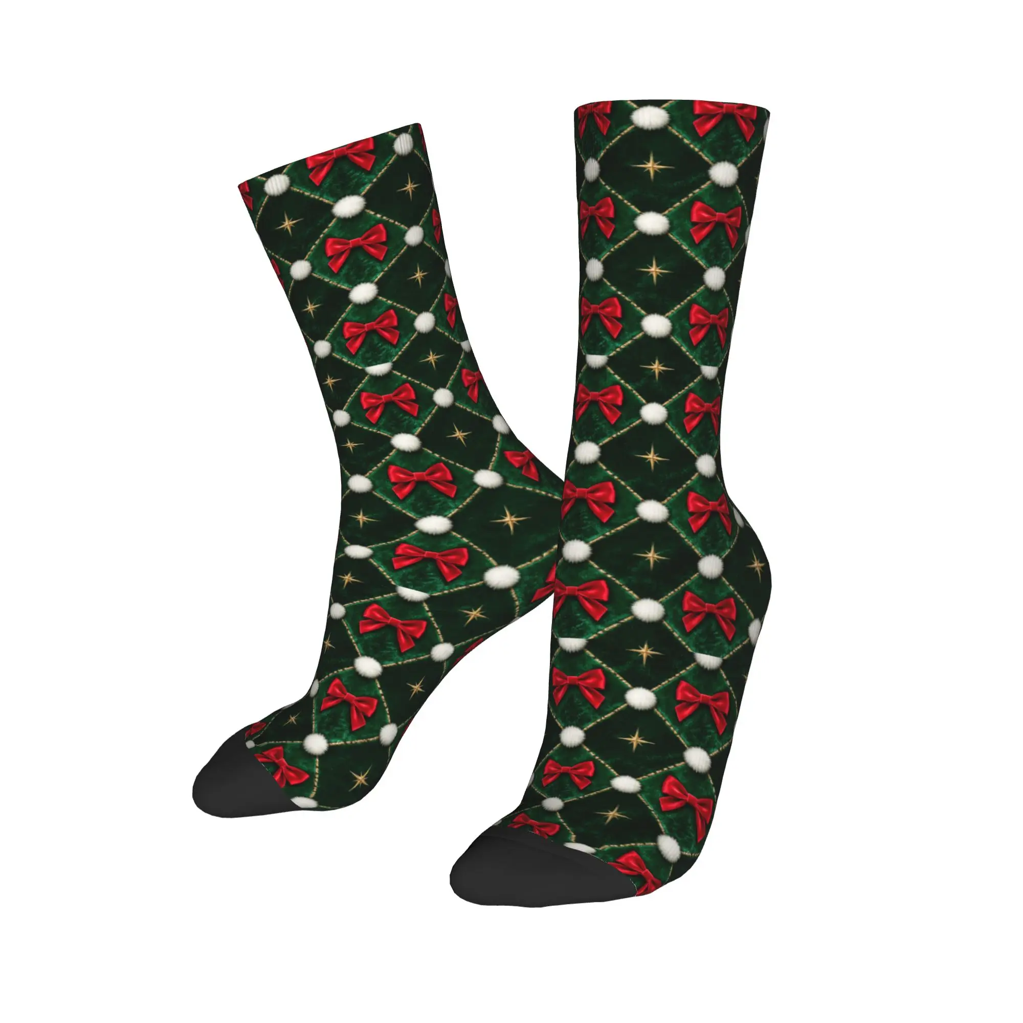 Couple Dress Socks Diamond Xmas Bows  Stockings Winter Vintage Comfortable Socks Printed Climbing Non Slip Socks