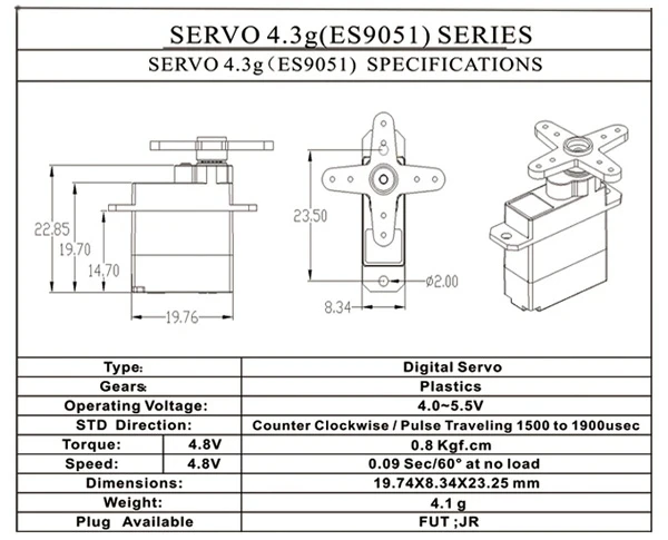 Emax ES9051 4.3g Digital Mini Servo For RC Model