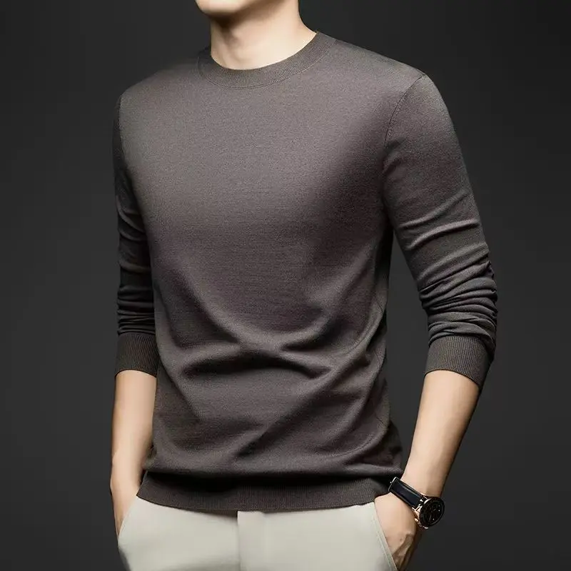 

Весенне-осенний новый тонкий мужской свитер из искусственной шерсти с круглым вырезом, тонкий свободный свитер большого размера с длинными рукавами, трикотажная нижняя рубашка