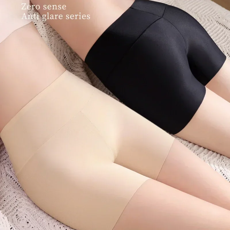 Women Ice Silk Seamless Pants M L XL High Waist Panties Safety Short Pants Anti Exposure Underwear Corset Pants Black Skin White