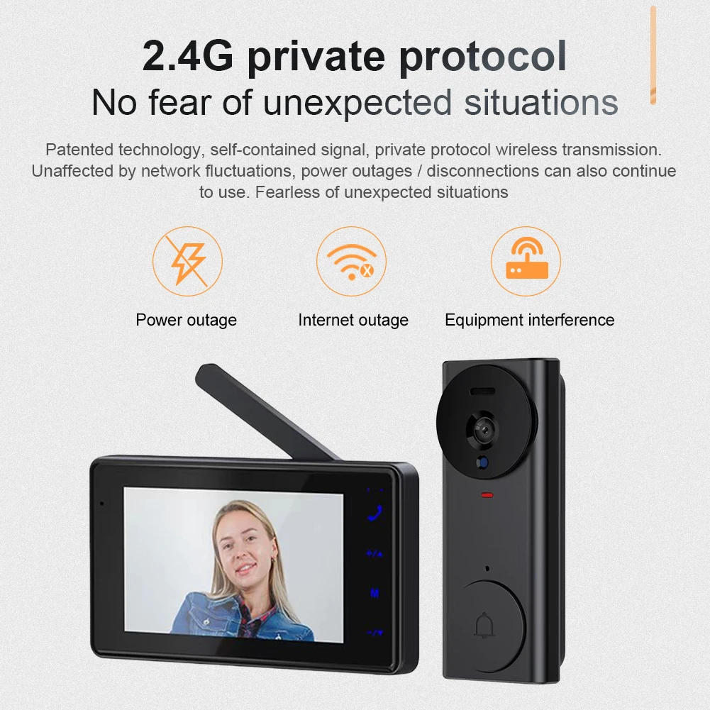 가정용 감시용 무선 비디오 초인종, 적외선 야간 투시경, 2.4G 와이파이 스마트 비디오 초인종, 4.3 인치 IPS 스크린