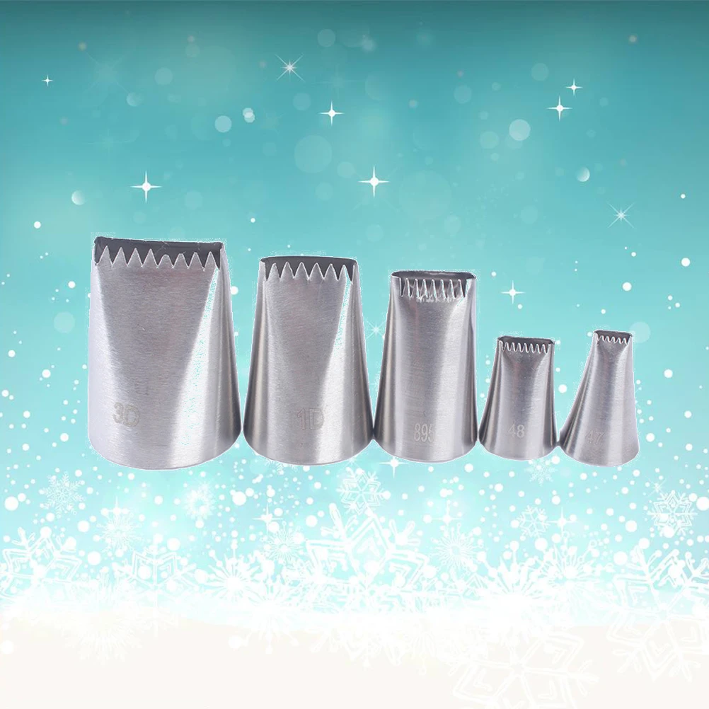 

5pcs Stainless Steel Cream Nozzle Cake Decorating Tips Baking Tools For Cupcakes Cookies Muffins Fondant Pastry Tips