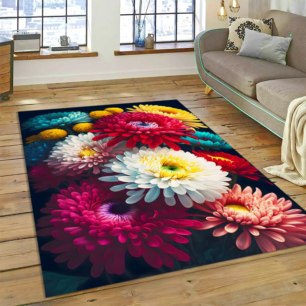 HD Pretty Flower Daisy Rose Chrysanthemum Carpet Rug for Home Living Room Bedroom Sofa Doormat Decor,Kids Area Rug Non-slip Mat