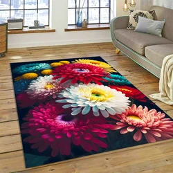 Alfombra de crisantemo HD para el hogar, decoración de felpudo antideslizante para sala de estar, dormitorio, sofá, área de niños, bonita flor, Margarita, Rosa