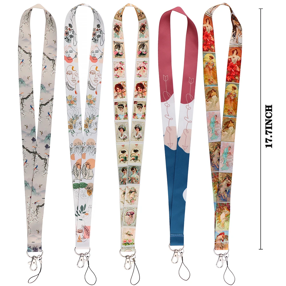 YQ991 Minimalist Art Key Lanyard Badge Holder Tarot ID Card Case Neck Strap Phone Strap Vintage Stamps Keychain Lariat Jewelry