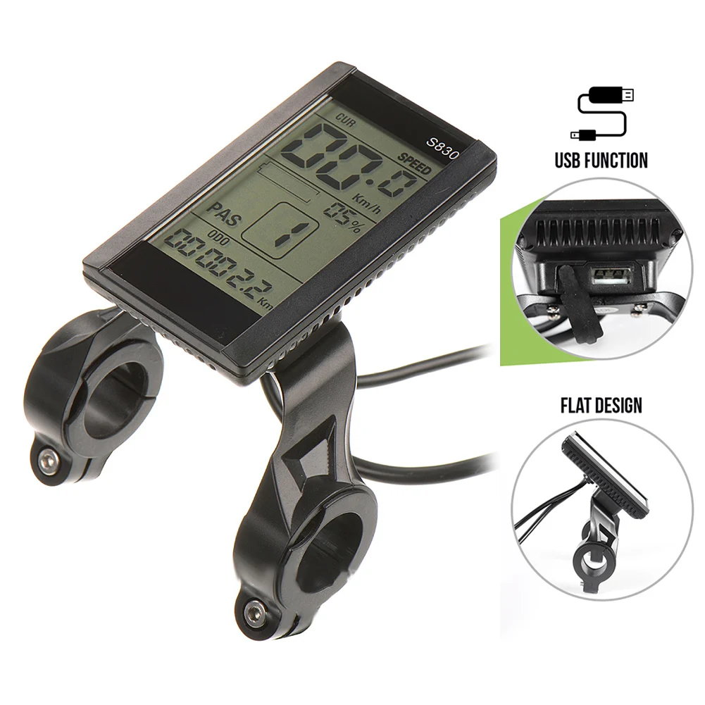 Cycling Electric Bike S830 Waterproof LCD Display Screen 36V 48V LCD S830 Panel With SM Interface Or 5Pin Waterproof Connector