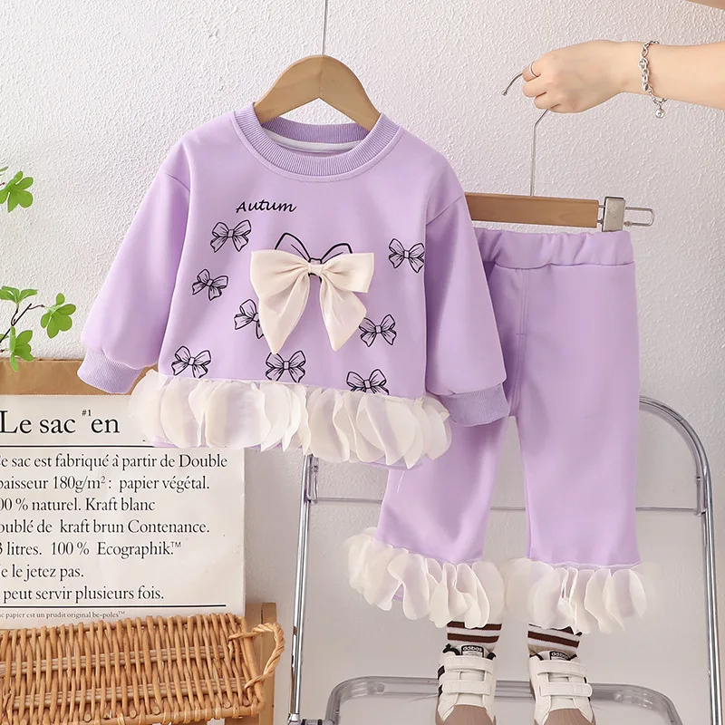 

Kids Girls Clothes Sets Autumn 2026 Children Velvet Sweatshirts Tops Pants 2pcs Cute Suit Baby Warm Tracksuits
