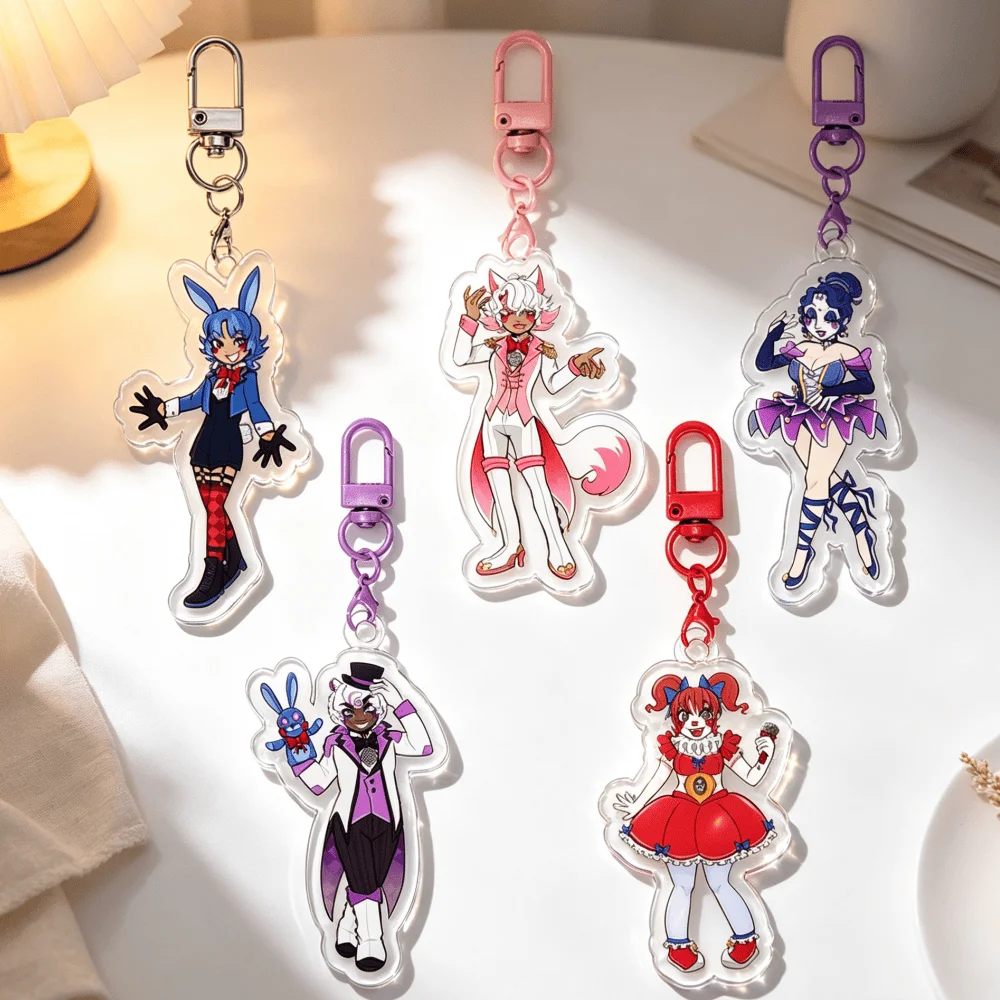 Llavero Acrílico de Personajes de FNAF Circus Foxy Freddy Ballora, Colgante Bonito para Mochila, Exquisito Regalo Festivo
