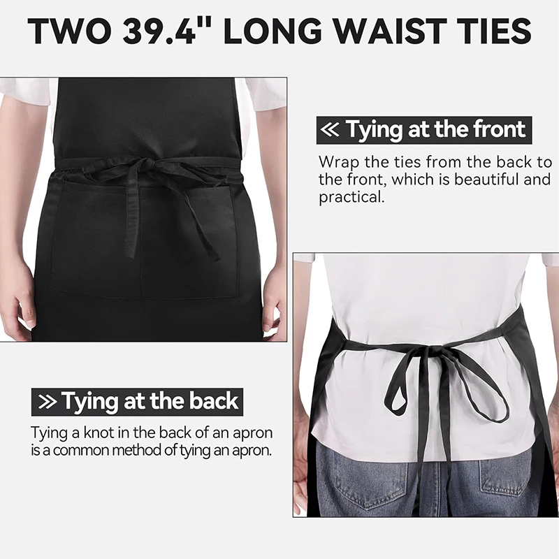 

Plus Size 89cm Adjustable Apron With Pockets Kitchen Cooking ApronLong Bib Design Solid Color, Functional Wearable Kitchen Item