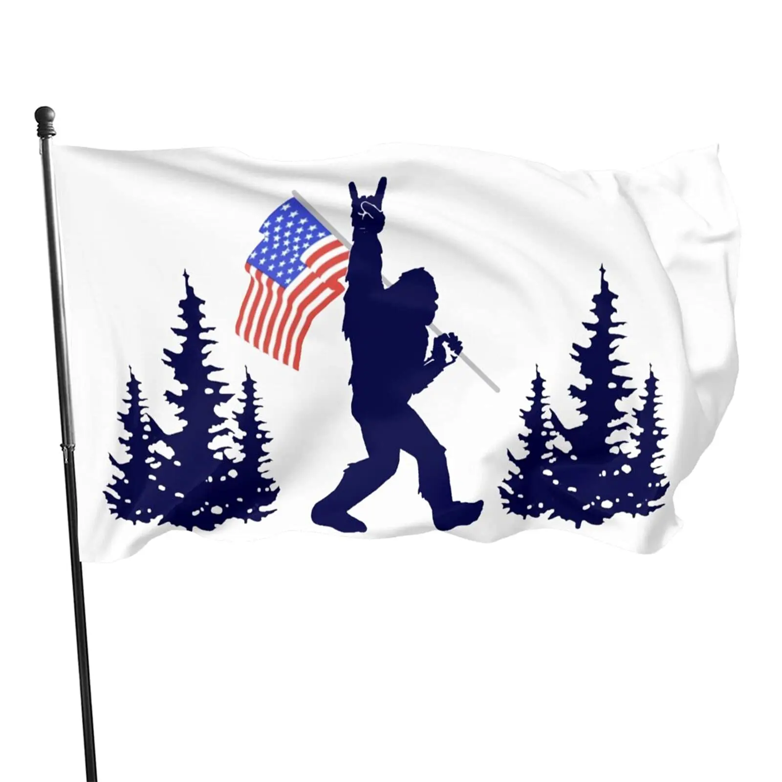 Funny American Flag Blue Bigfoot Sasquatch Outdoor Flag Banner Double Stitched with Brass Grommets Home House Decorative Flag