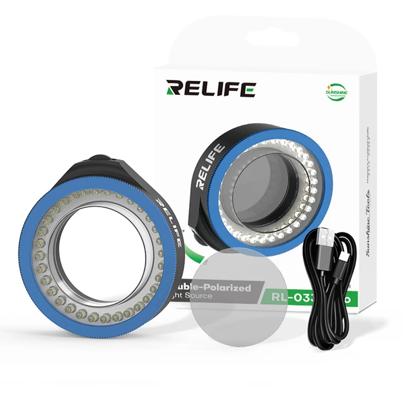 

RELIFE RL-033E Pro Microscope Dual Polarized Ring Light 32 High CRI LEDs Ring Lamp Glare-free Eliminates Reflection Illuminator