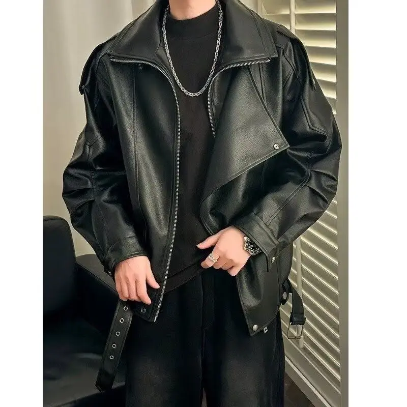

Мужская легкая куртка-косуха из искусственной кожи для осени, стильная верхняя одежда для мотоциклистов