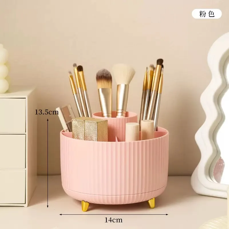 360° Rotating Makeup Organizer - 1pc Plastic Cosmetic Storage with 5 Compartments - Multi-Functional Holder for Brushes